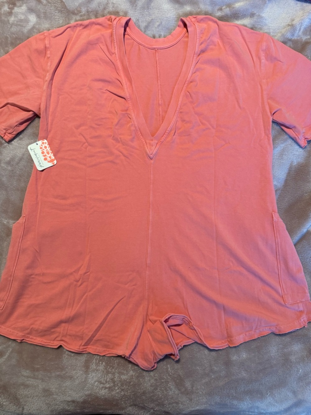NWT Free People FP Movement Cotton Blend V-Neck Romper, Tulip Pink, Size XS